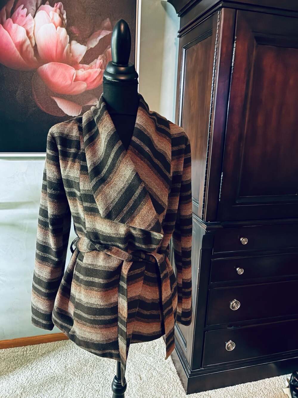 Jack by BB Dakota Striped Belted Wrap Jacket Sz M A473